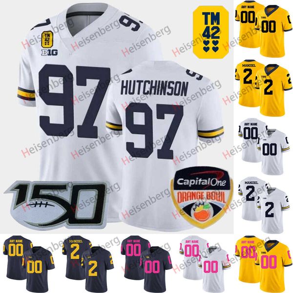 

american college football wear custom s-6xl ncaa michigan wolverines college football jersey 18 eyabi okie 2 will johnson 9 j.j. mccarthy 8, Black