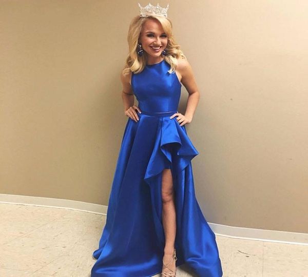 

2017 fashion royal blue crew neck hilo prom dresses long sleeveless zipper back dresses evening wear custom made7969889, Black