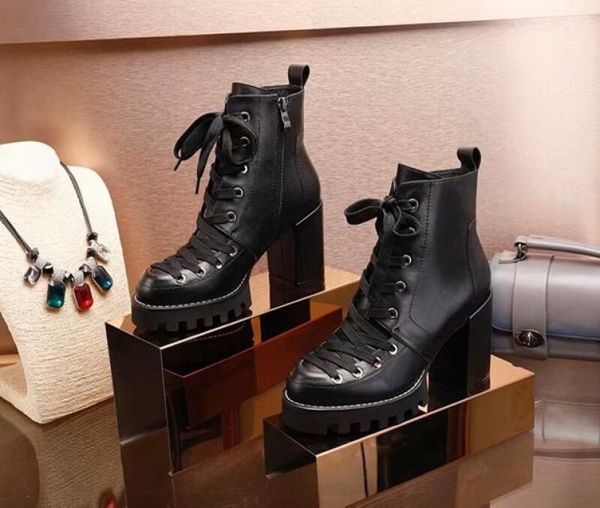 

new arrival women039s ankle knight waterproof platform cowskin winter high heel 85cm martin boots shoes size 35404815887, Black