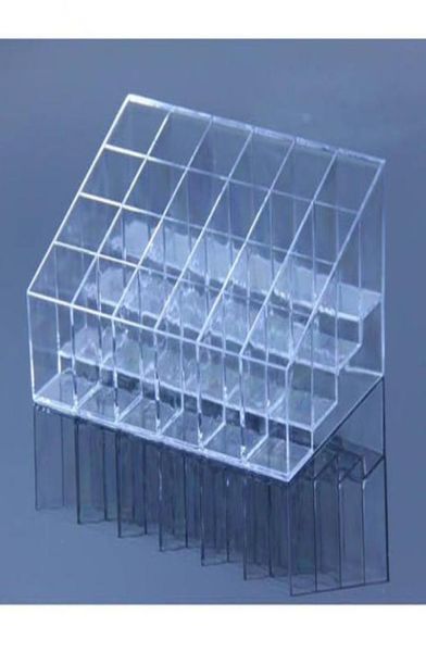 

whole plastic clear trapezoid lipstick holder 24 square grid cosmetic box brush stand rack tidy organizer7967551