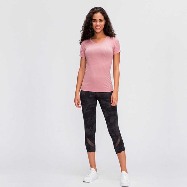 

l-2067 women short sleeve yoga round neck slim fit sports shirt quick-drying running tanks fashion breathable t-shirt outdoor fitness clothe, White