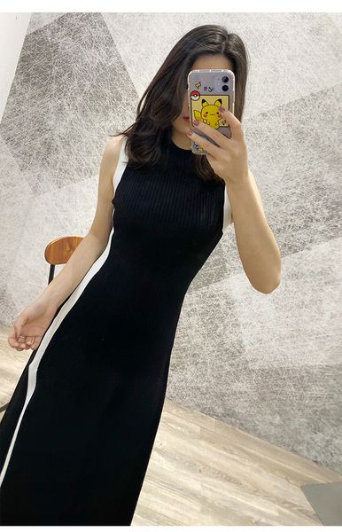 

casual dresses -aje sleeveless ice silk knitted skirt, Black;gray