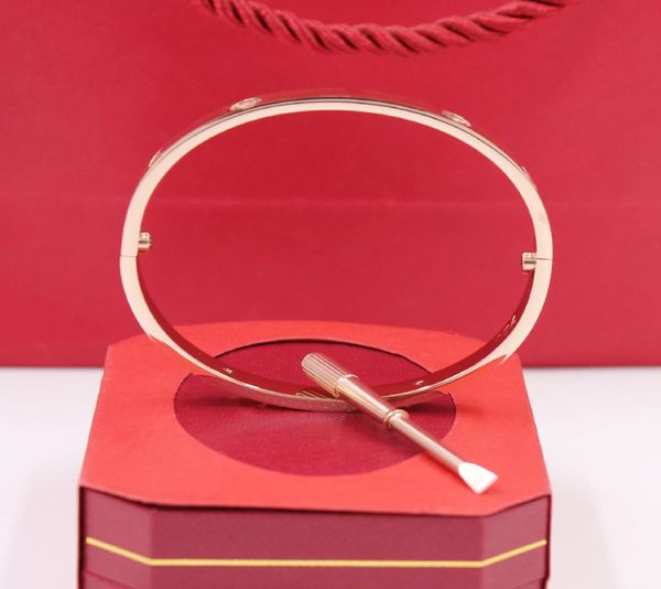 

trend luxury brand 100 hight quality cuff rose gold lovers bracelets screw design inlaid with zircon for love bangle5305069, White