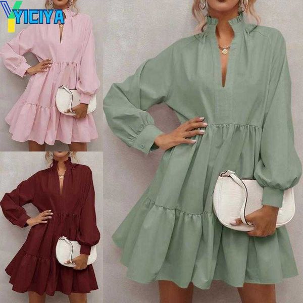 

yiciya casual dresses womens long sleeve tunic dress v neck loose ruffle tiered, Black;gray