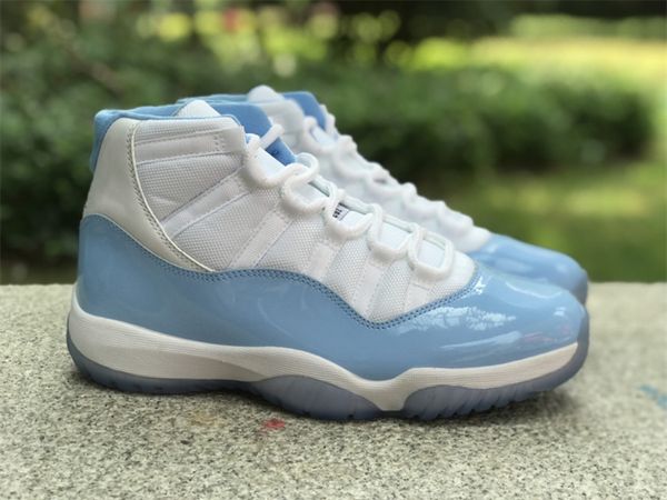 

basketball designer shoes jumpman 11 white light blue gs casual lifestyle shoes with original box
