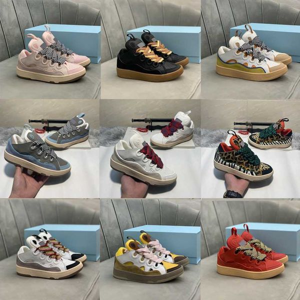 

luxury designer curb painted low casual shoes men women embossed suede leather rubber platform loafers breathable nappa calfskin sneakers si, Black