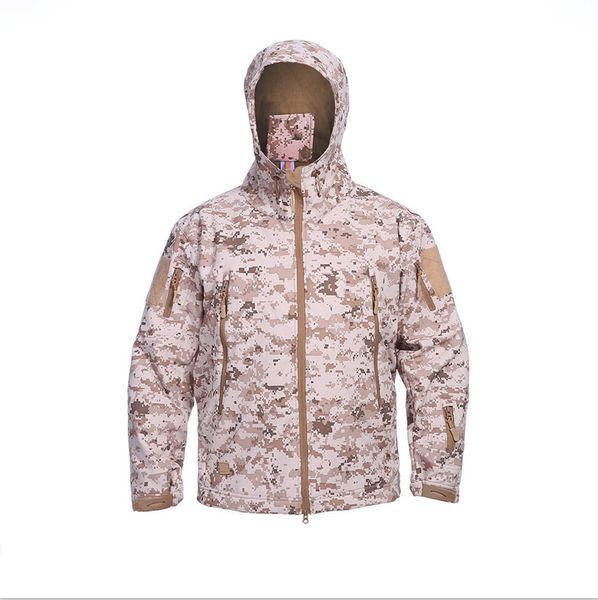 

2023 men outdoor waterproof shark skin soft shell warm grab velvet zipper pocket camo tactical jacket, Black;brown
