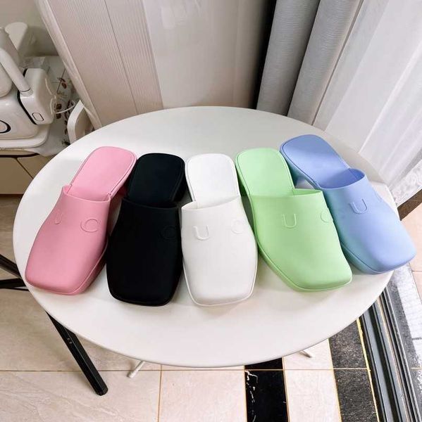 

5.5cm block heels women sandals double g slippers chunky high heels rubber slides candy colors plastic solid jelly sandal square toe flip fl, Black