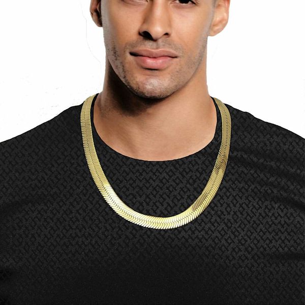 

new marked 14k gold plate 10mm 24" men's herringbone chain necklace, Silver