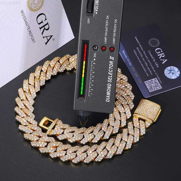 

20mm cuban chain real 925 sterling silver hand setting moissanite vvs diamond cuban link chain necklace with box clasp