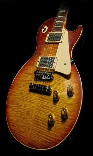 

relic billy bons 6 1959 tobacco sunburst flame maple electric guitar crack line aged effect tuilp tuners china chibson oem guit4352418