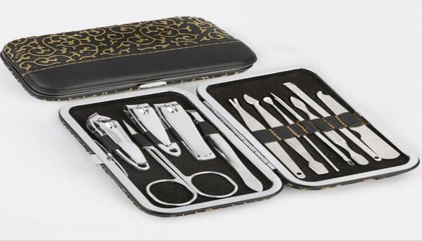 

stainless steel 12pcs pedicure manicure set nail care clippers cleaner cuticle grooming kit with leather case5974492