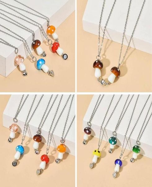 

pendant necklaces vintage magnetic necklace with bell mushroom earrings punk bff friendship jewelry decoration gift for girl women2328124, Silver