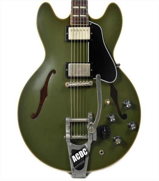 

es 345 reissue olive drab matte green semi hollow electric guitar bigs tremolo bridge varitone knob cream bindings nickel hardw4395334