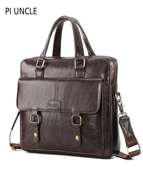 

piuncle genuine leather men039s briefcase lapbag for men business handbag cowhide men crossbody travel bag brown leather5049477