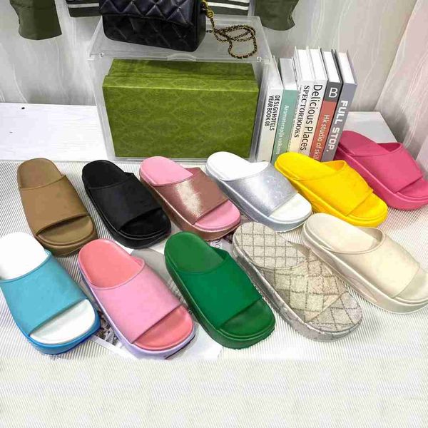 

2023 designer slippers women miami rubber platform slides women's slipper slide sandal with interlocking double g pool beach high quant, Black