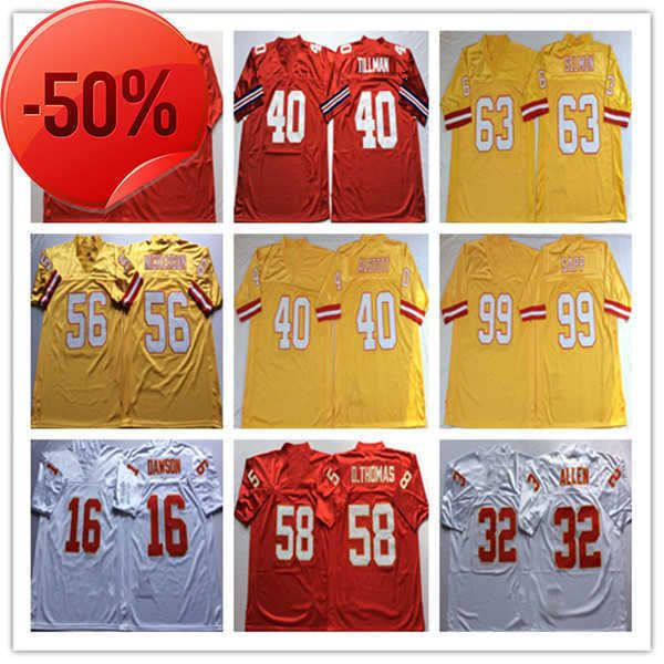 

men vintage derrick thomas len dawson joe montana pat tillman hardy nickerson lee roy selmon warren sapp mike alstott mn football jersey, Black;red