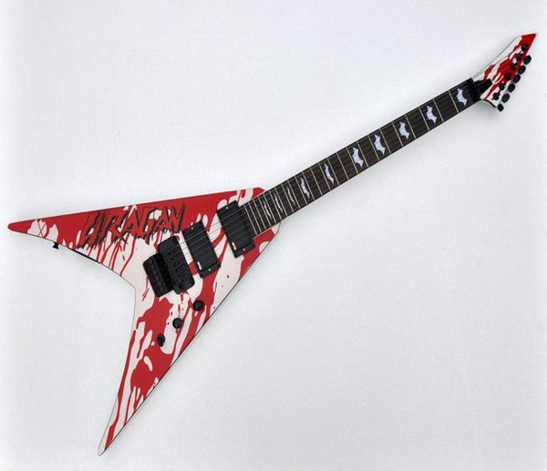 

factory custom white electric guitar with red stickersdouble rock bridgerosewood fretboardblack hardwarescan be customized3727902