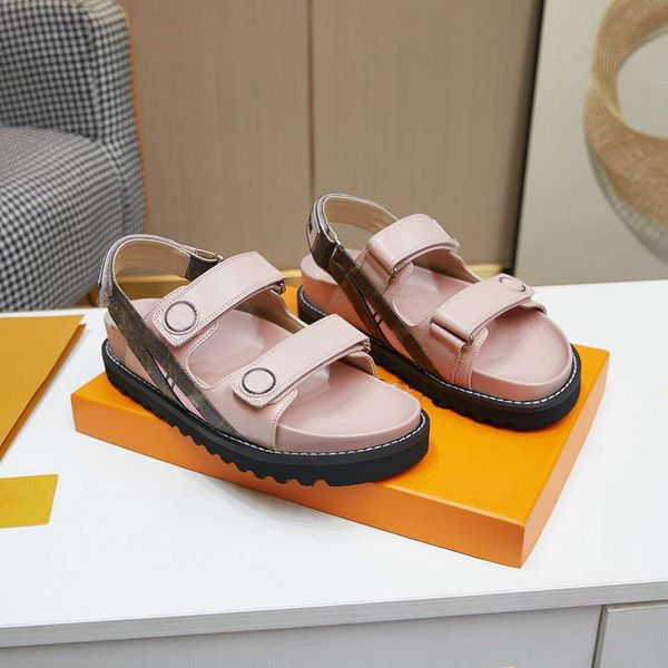 

2023 designer womans paseo flat comfort sandals luxury summery leather denim adjustable beach sandal sandy slippers slides us 4-11, Black