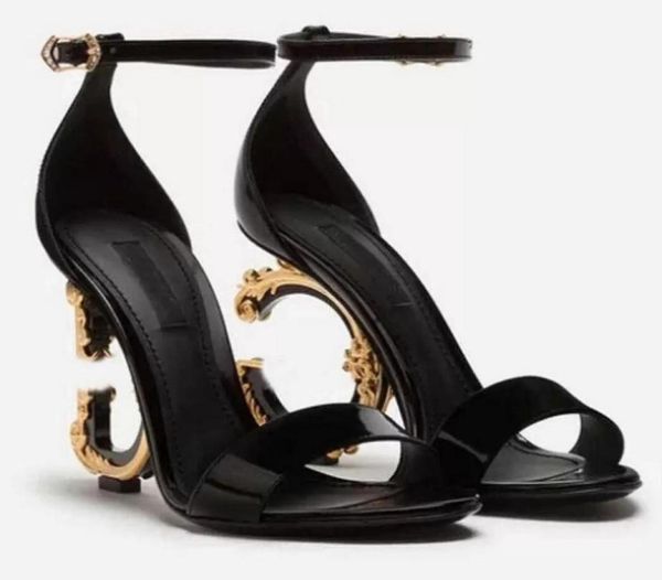 

famous summer keira sandals shoes men polished calfskin baroquel pop heel goldplated carbon lady sandalias dress bridal wedding e7330455, Black