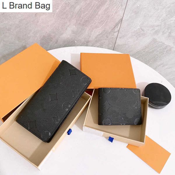 

l brand bag embossing designer fold wallets luxurys men women genuine leather bags classic letters coin purse card holder fashion mens women, Black