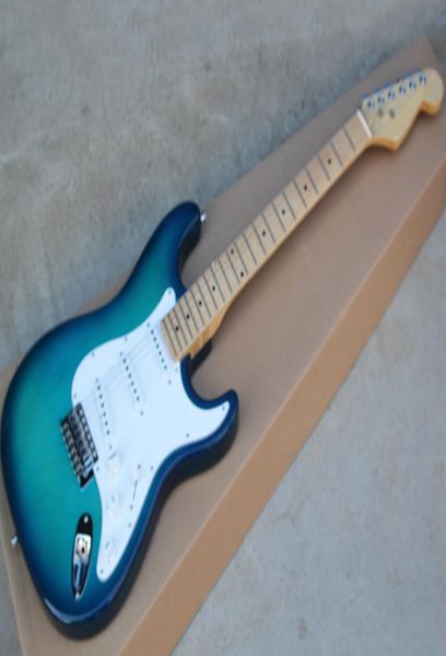 

factory whole transparent blue electric guitar with maple fretboardwhite pickguardsss pickupsoffering customize service1065639