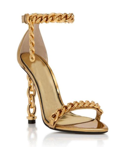 

leather chain heel ankle strap sandals shoes chainlink heel women lady party wedding bridal summer high heels eu3543box1767188, Black