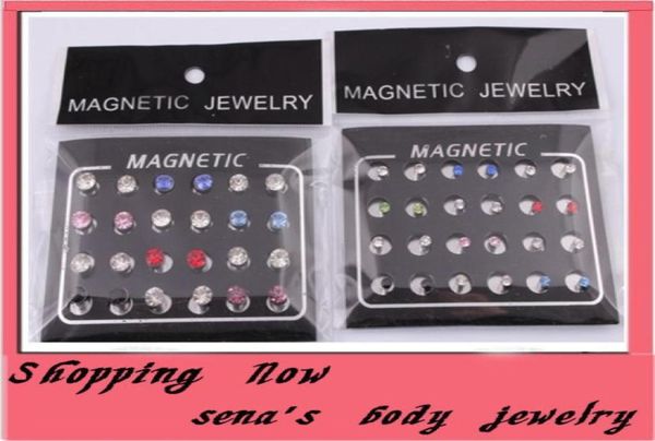 

mix color 48pcslot 53mm magnetic circle rhinestone stud earring magnetic earrings87716103007279, Golden;silver
