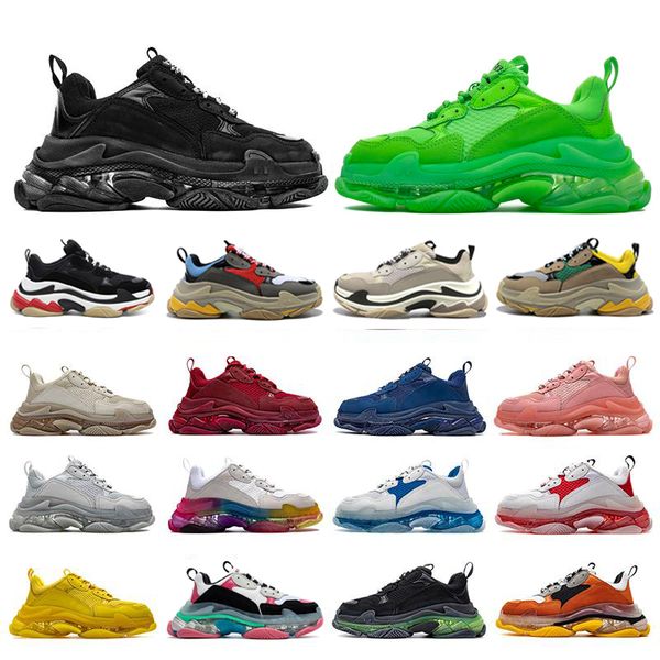 

designer 17fw triple s men women casual running shoes sneakers platform tan clear sole black white grey red pink blue royal neon green mens