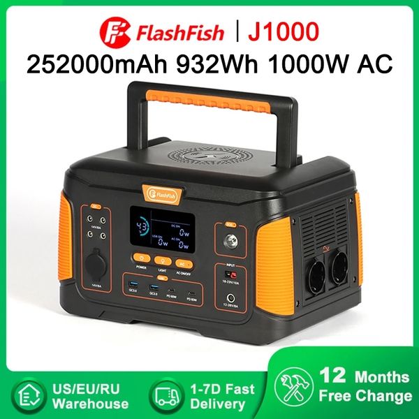 

flashfish 1000w portable power station 932wh solar generator 125w dc 60w pd emergency battery supply for home outdoor camping