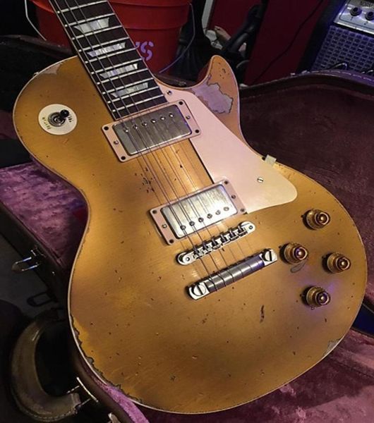 

promotion heavy relic gold goldelectric guitar one piece mahogany body neck humbucker pickups tuilp tuners1392404