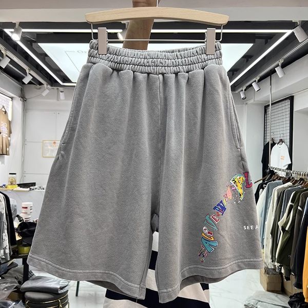 

vintage nice washed old drawstring elastic waist shorts men women letter printing breeches