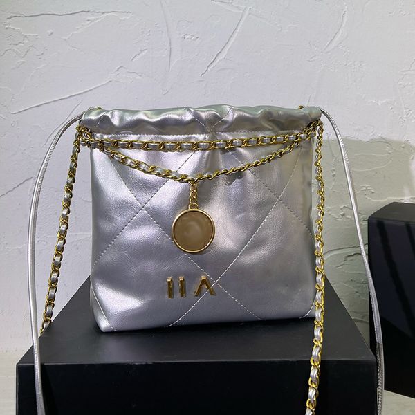 

designer womens garbage bag shoulder bag patent leather ringer chain coin charm handheld crossbody bags hardware buckle pull strap princess