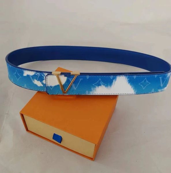 

new fashion blue sky and white cloud versatile sparkling youth sliding buckle belt letter men s and women s designer belt ceinture belt with, Black;brown