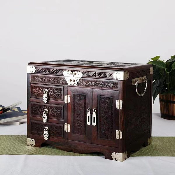 

red sour branch jewelry box multi layered jewelry storage box red wood centennial love wedding makeup mirror box, Black;white
