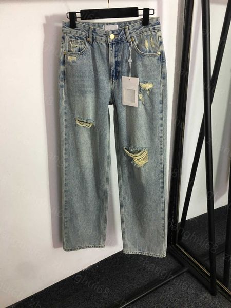 

23ss designer women jeans womens pants denim jeans presbyopia logo print high-waisted wide-leg denim trousers womens clothing, Blue