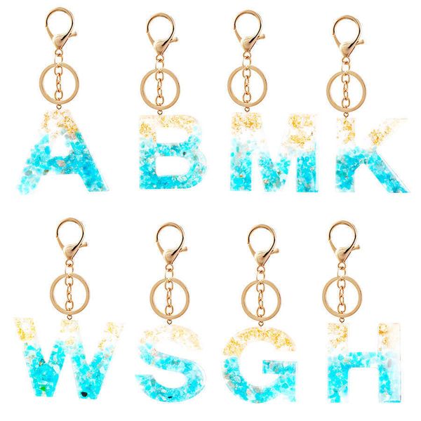 

key rings cute gold blue gradient color letter a-z keychain women handbag pendant fashion car jewelry key ring crystal stone key chain aa230, Slivery;golden
