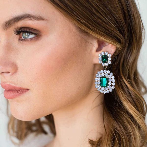 

square zircon earrings bridal wedding luxury emerald earring, Golden