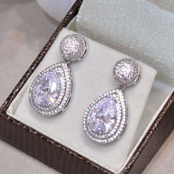 

white clear water drop crystals cz women earring, Golden