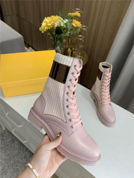 

new pink women039s knitted sock ankle combat zucca leather boots shoes women3717311, Black