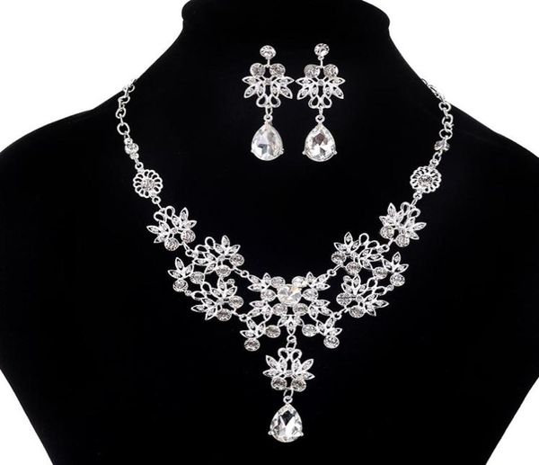 

2022 fashion crystal adjustable bridal jewelry sets wedding rhinestone necklace earrings jewelry set wedding accessories9397876, White