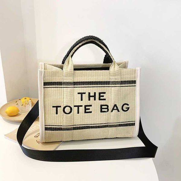 

new woven design tote bag fashion letter print totes women large capacity shopping bag luxury shoulder bags holiday simple travel straw beac