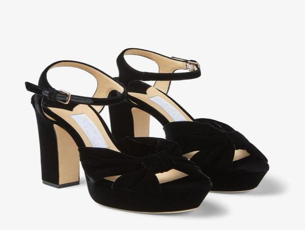 

luxury heloise women sandals shoes ankle strap lady platform high heels knotted straps dress bridal wedding gladiator sandalia3762883, Black