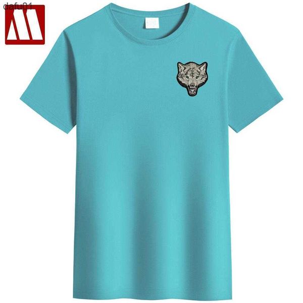 

men's t-shirts 2022 brand men's wolf embroidery tshirt cotton short sleeve t shirt spring summer casual men's o neck slim t-s, White;black