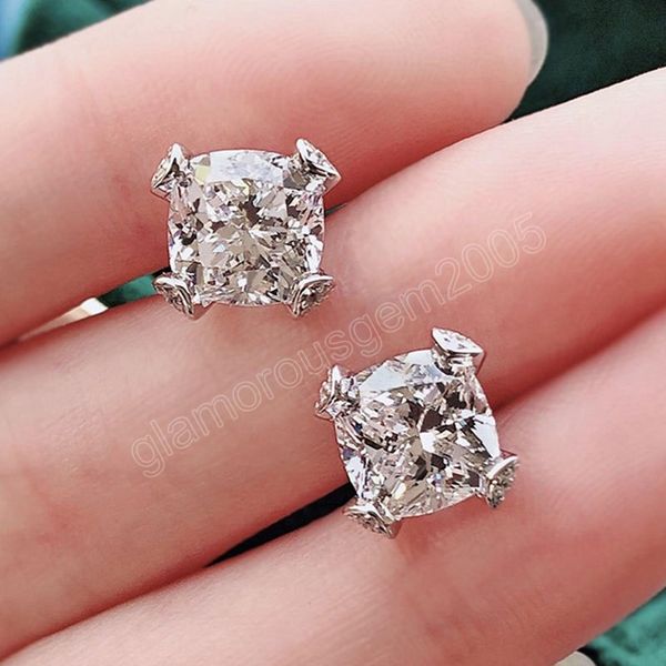 

exquisite cushion shaped cubic zirconia stud earrings for women crystal aaa cz fashion versatile female jewelry, Golden;silver