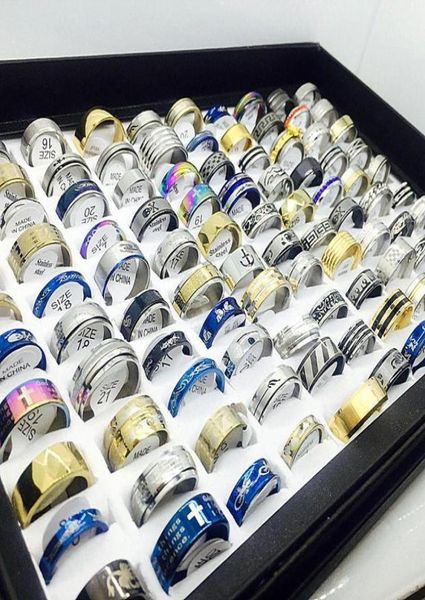 

new fashion 100pcslot mens womens stainless steel mix bulk jewelry rings whole lots59188126103032, Golden;silver