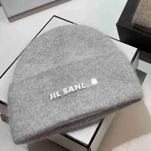 

designer luxury brand jils ander fashionable ol premium rabbit hair knitted plush warm ear protection hat versatile for autumn and winter re, Blue;gray