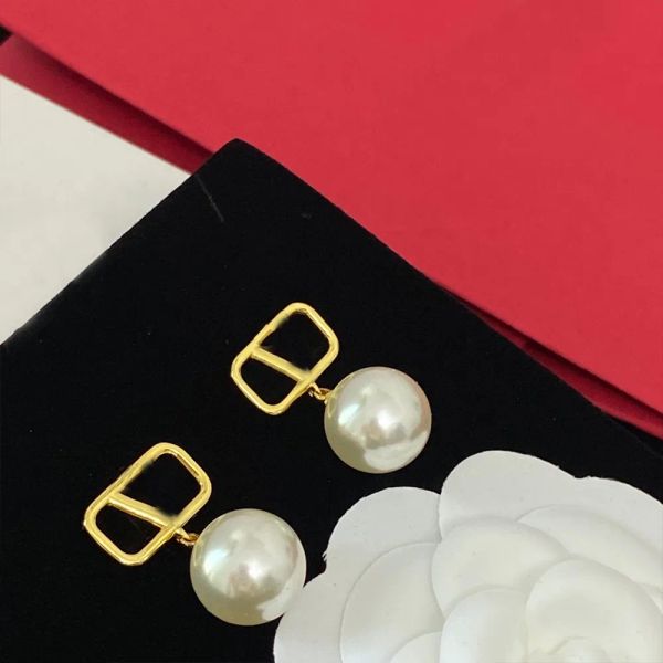 

6 style designer pearl earrings ladies stud earrings luxury gold crystal double v 925s silver jewellery classic high end, Golden;silver
