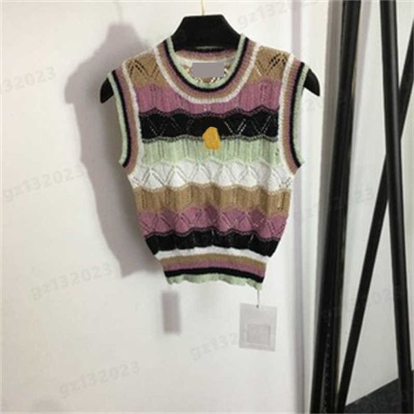 

luxury sleeveless knits tees womens fashion petit chic stitch and clash crew neck knitted vest t shirt cut-out breathable designer women cl, White