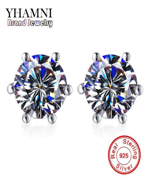 

yhamni original 925 sterling silver earrings 6mm 1 carat cz diamond wedding stud earrings for women men fashion jewelry ed066400595, Golden;silver